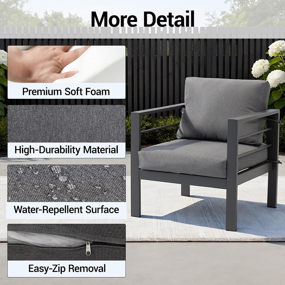 Modern Outdoor Patio Armchair Set of 2, Heavy Duty Metal Frame with Wide Armr...