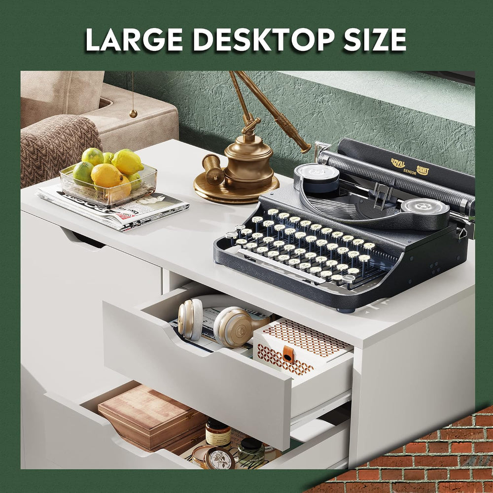 DEVAISE 5-Drawer Wood Drawer Cabinet, Office Storage Cabinet, White | Craft S...