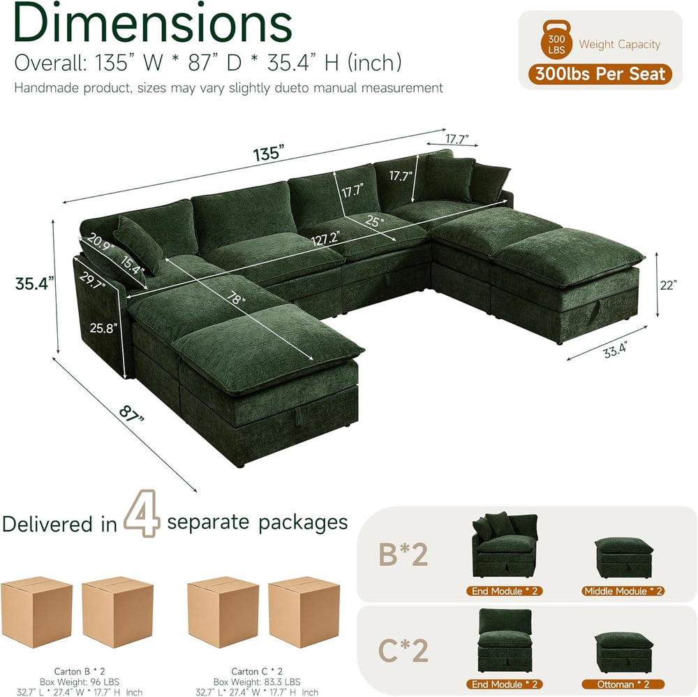 Myroyalsit Modular Sofa with Storage, 135" Sleeper Sofa Bed Sectional Cl...