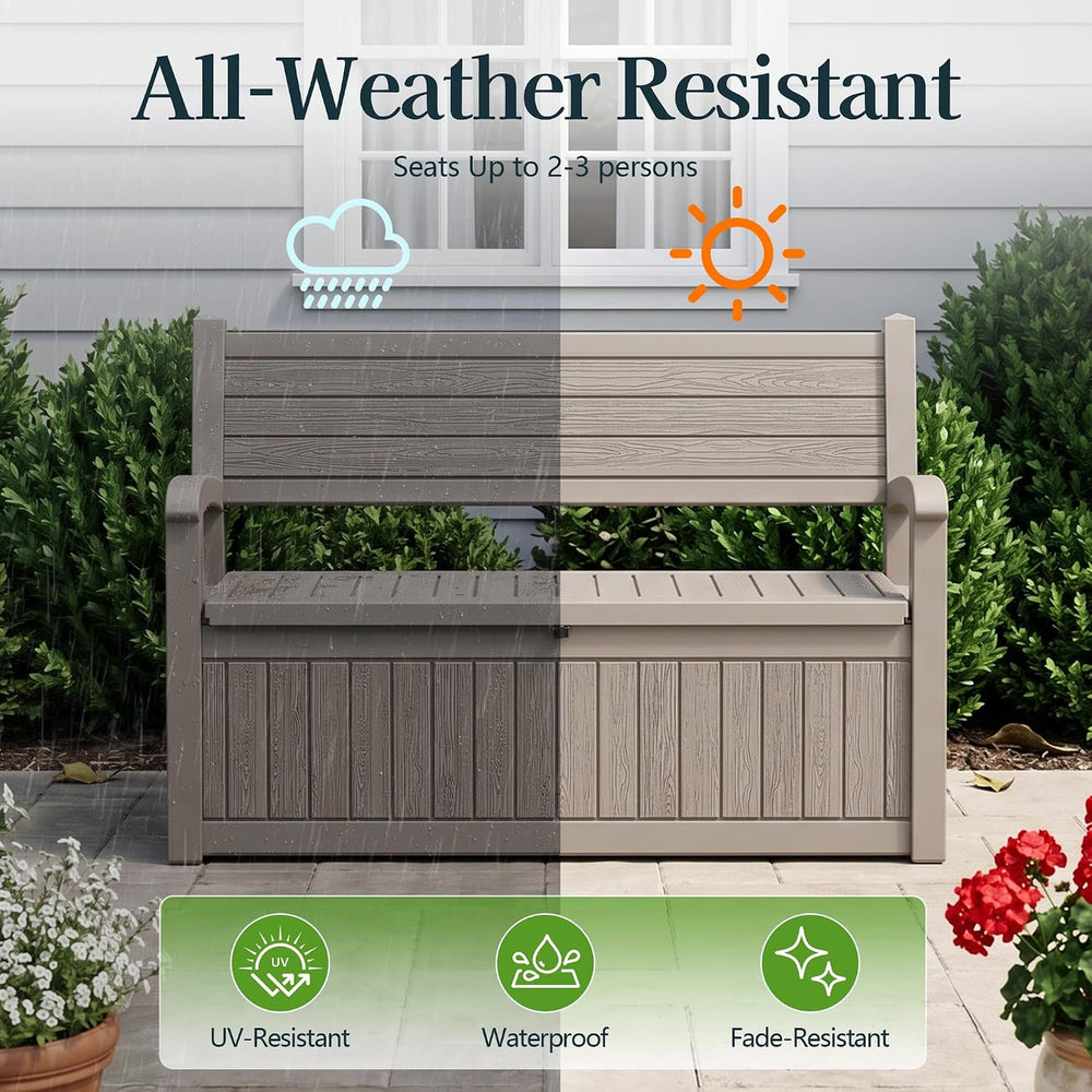 Outdoor Bench with Storage, Waterproof Garden Storage Bench, 100 Gallon Locka...