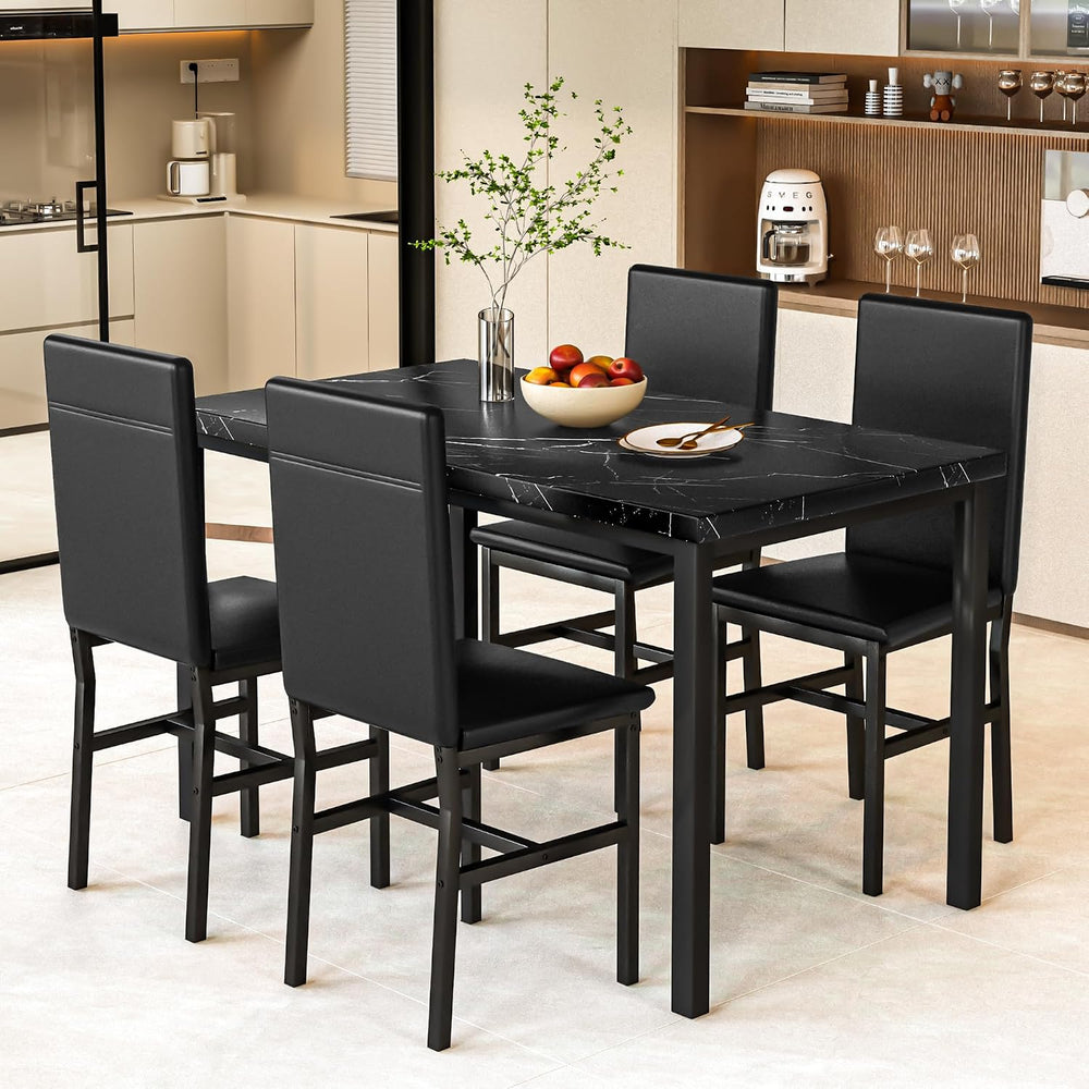 AWQM 5 Piece Dining Table Set for 4, Faux Marble Kitchen Table and Chairs for...