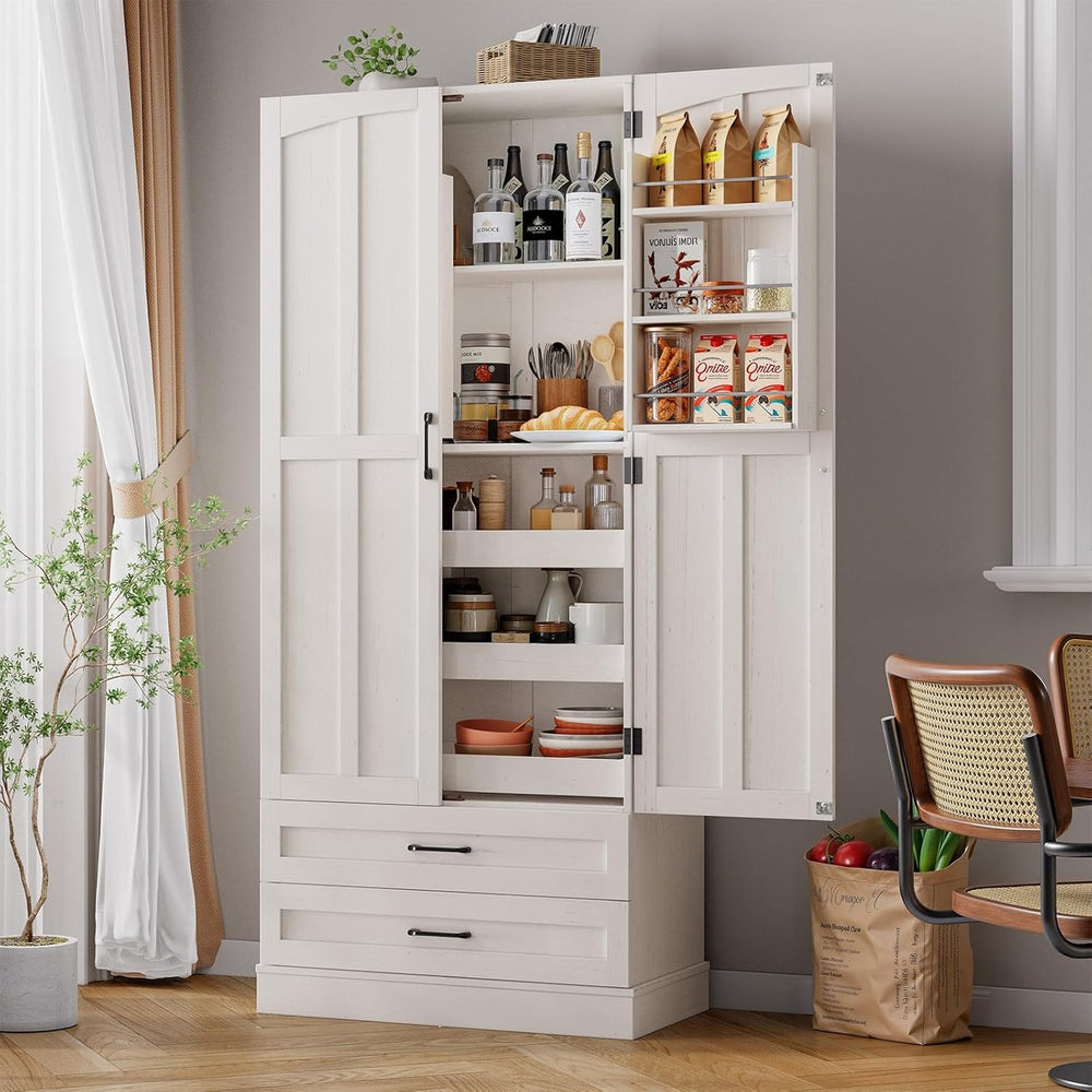 ONBRILL 71" Tall Farmhouse Kitchen Pantry Cabinet with 3 Pull Out Shelve...