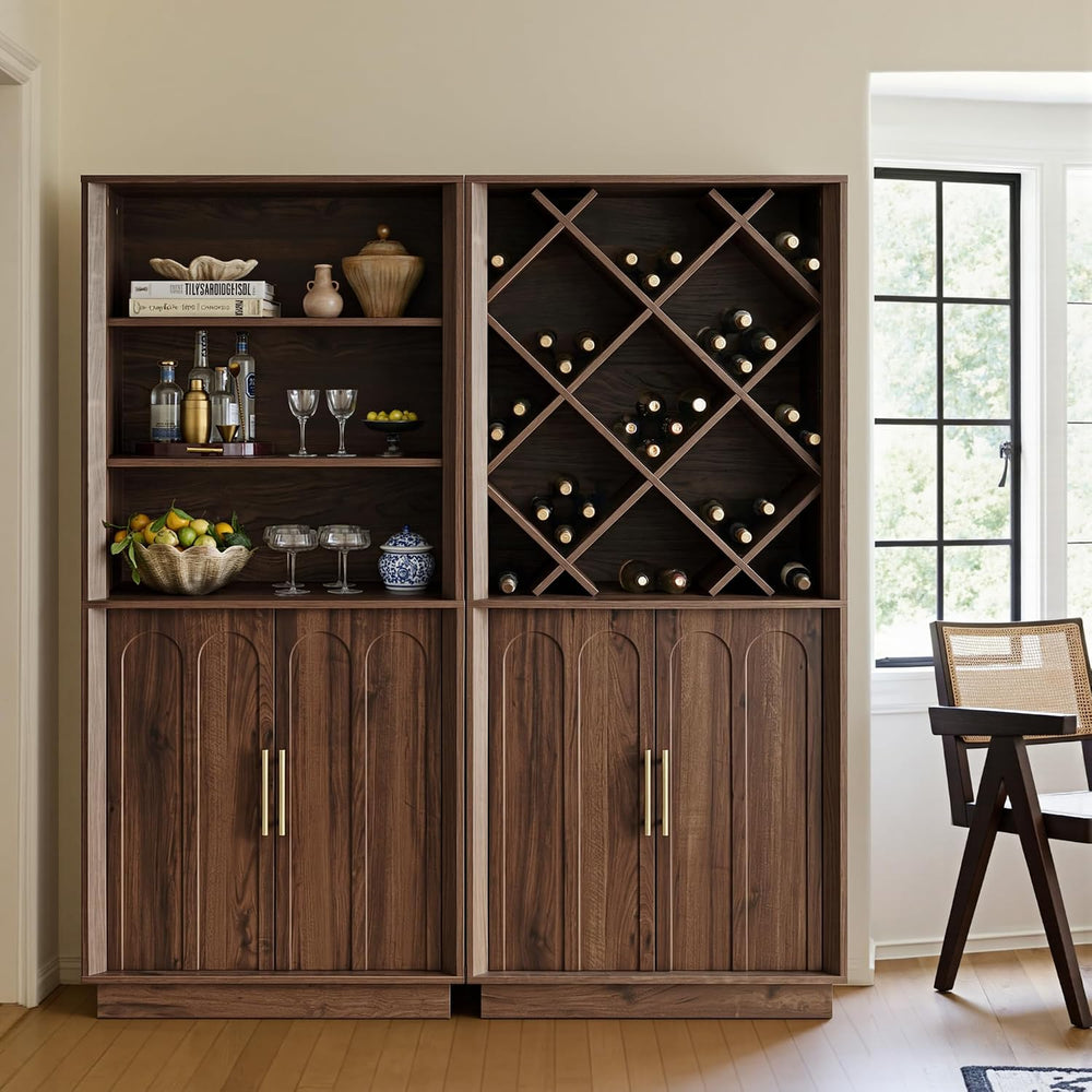 FORTUNETEC 71" Tall Bookcase, 3-Tier Bookshelf with Storage, Walnut