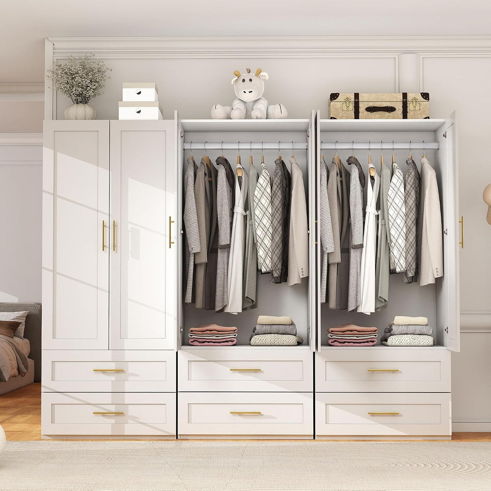 White Wardrobe with 6 Doors and 6 Drawers, 75" Tall x 95" Wide