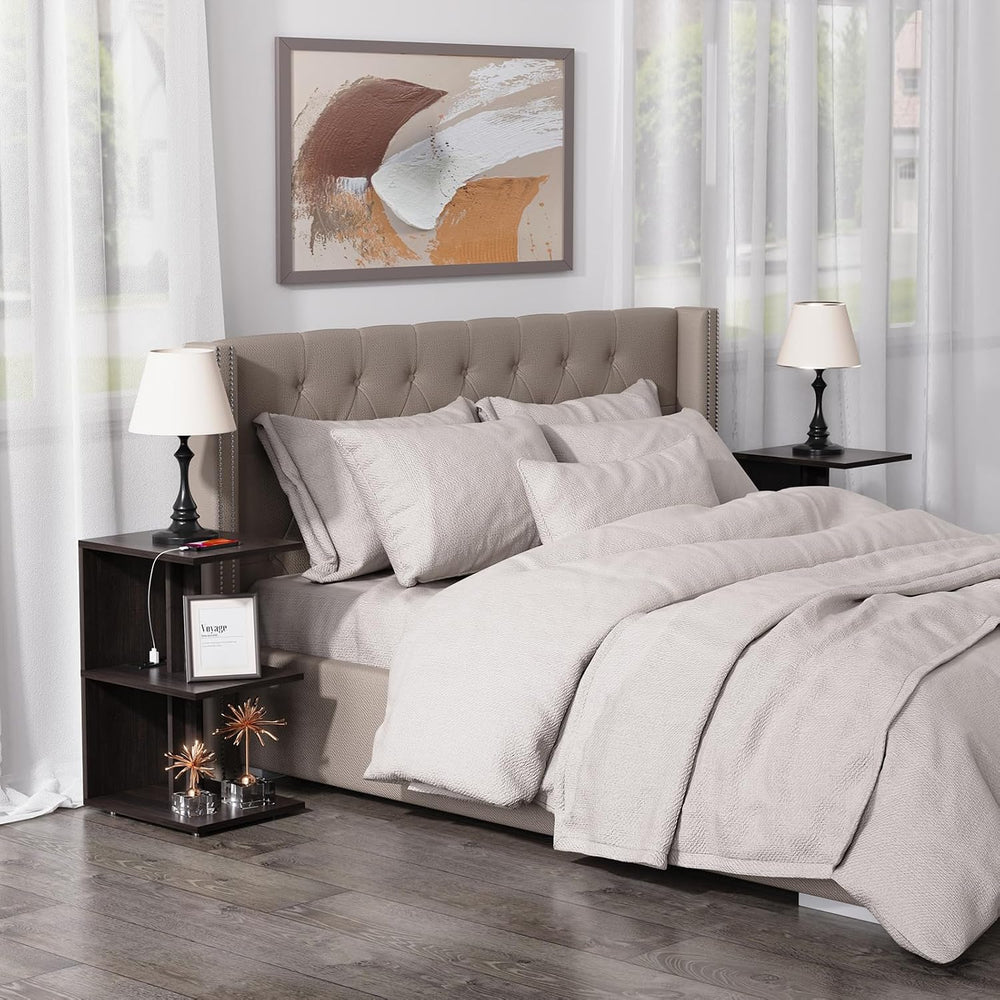 End Table, Side Table, Nightstand, USB Ports and Outlet,3-Tier Storage Shelf,...