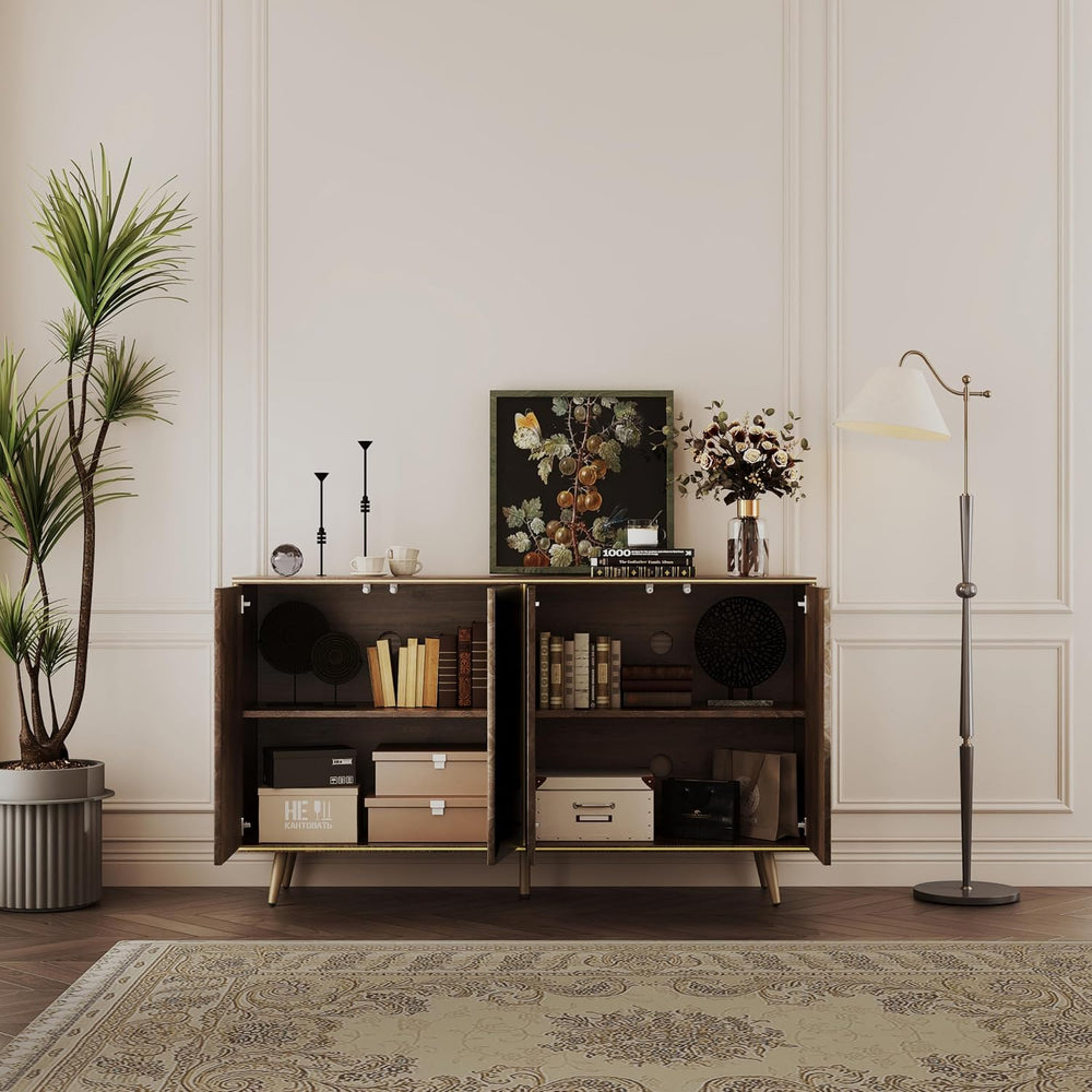 Sideboard Buffet Cabinet with Raised Shaped & Geometric Line Texture Door...