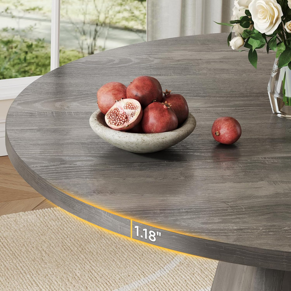 ONBRILL 47 Inch Round Dining Table for 4-6,Square Pedestal Base,Grey | Circle...