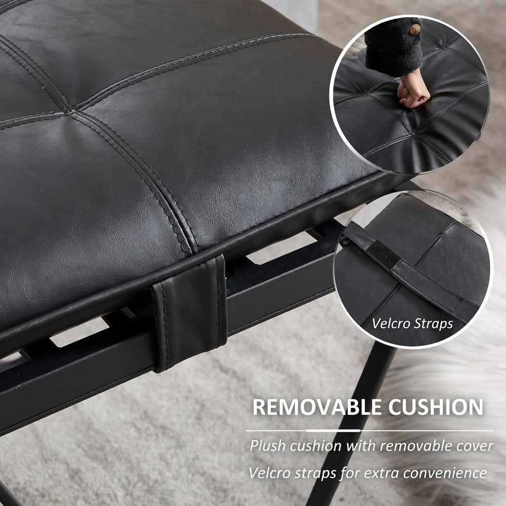 CIMOTA 49" PU Leather Entryway Bench, Upholstered End of Bed Bench, Blac...