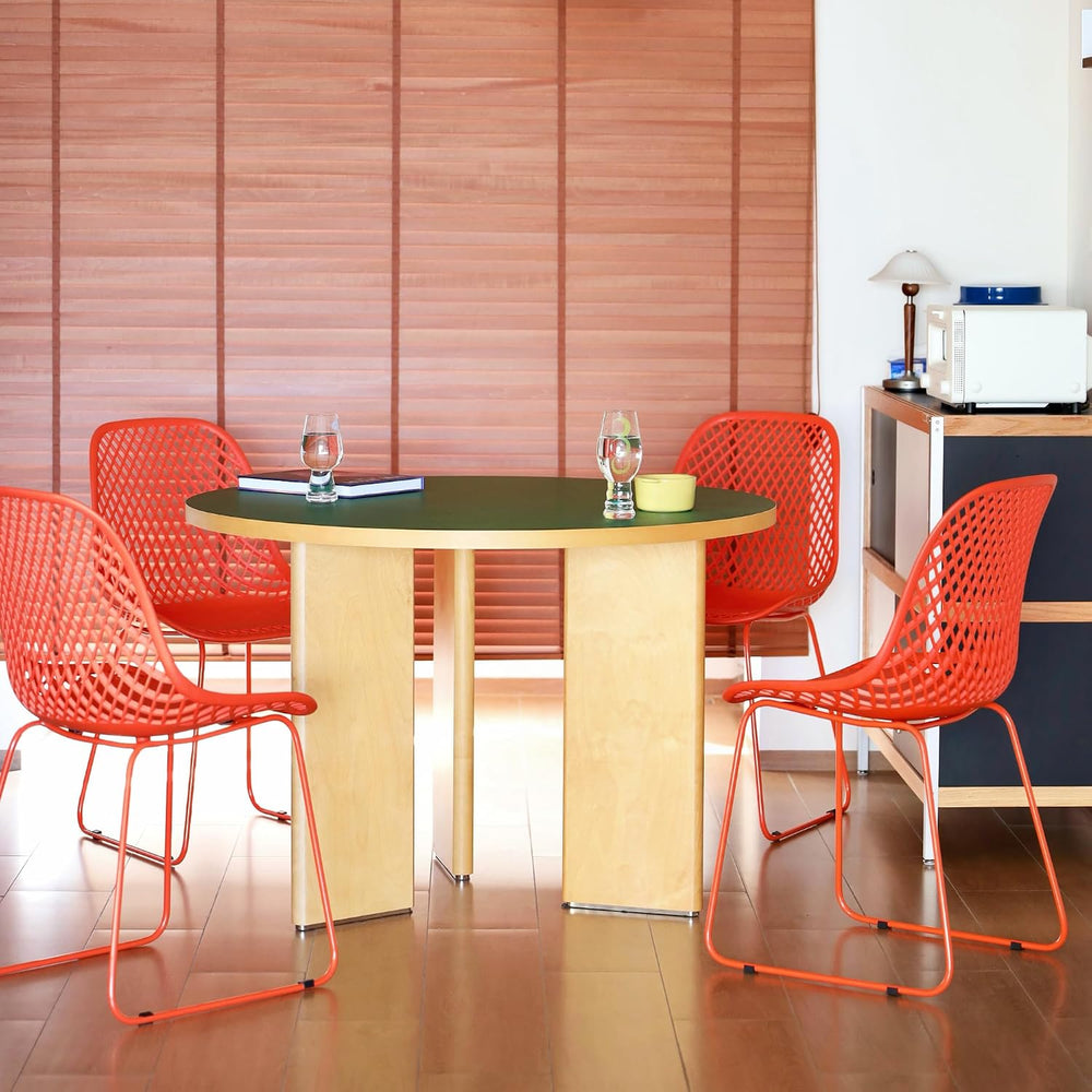 Modern Plastic Dining Chairs, Set of 4 (Blood Orange) | Easy-clean, 280lb Cap...