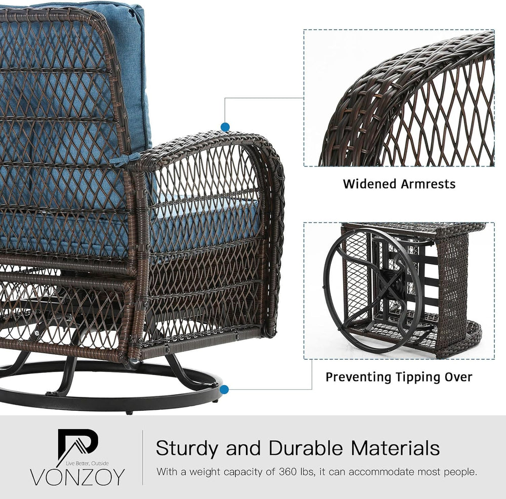 Patio Furniture Set 3 Pieces, Outdoor Swivel Glider Rocker Bistro Set, Blue