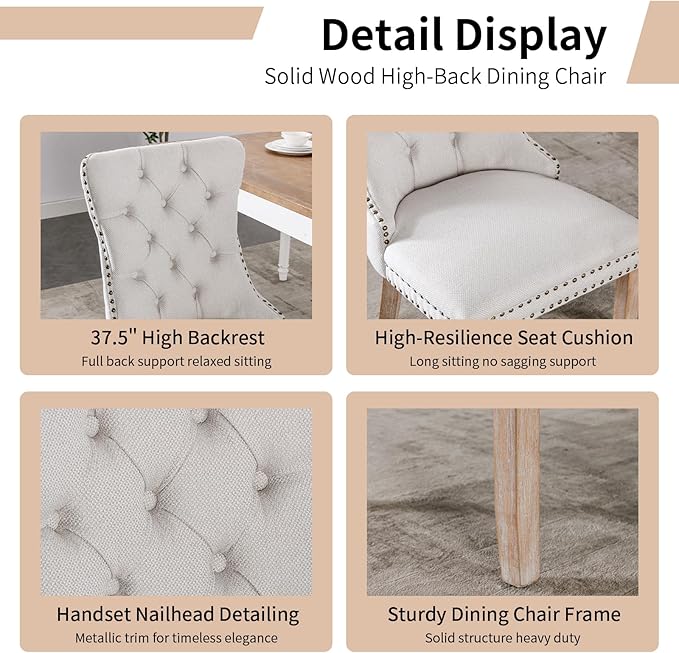 Modern Dining Chairs Set of 2, Tufted Upholstered Dining Chairs with Solid Wo...