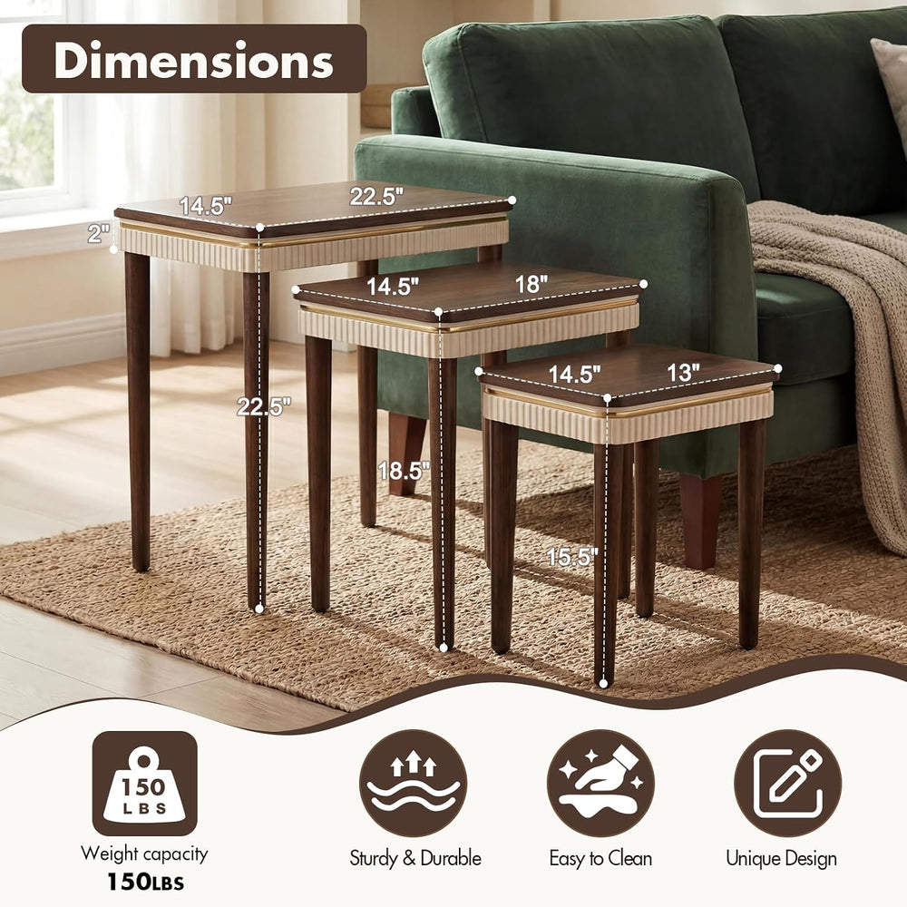 Hyfirm Walnut Nesting Tables Set of 3, Mid Century Side Tables | Space-Saving...