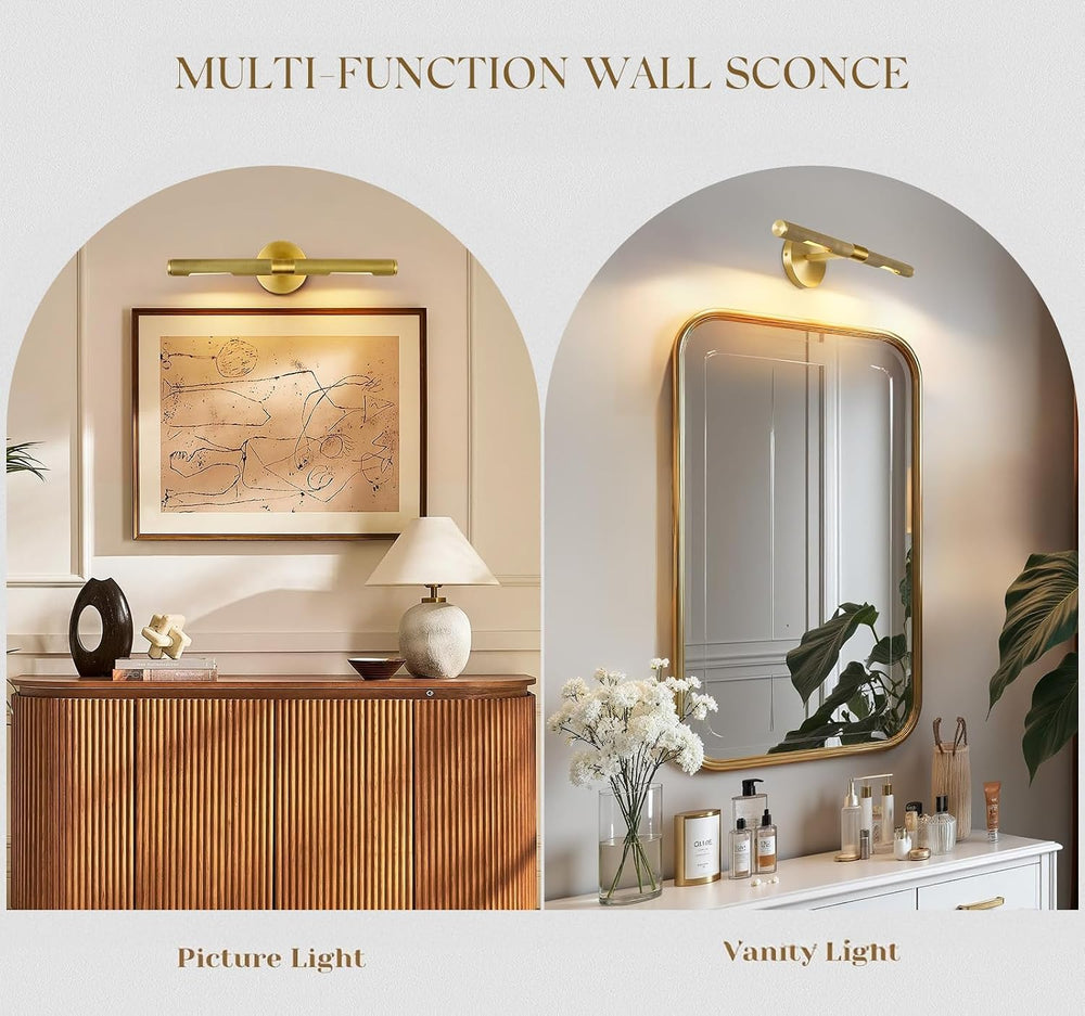 Hard-wired Knurled Picture Light, 19in Brass Picture Light for Wall, Dimmable...