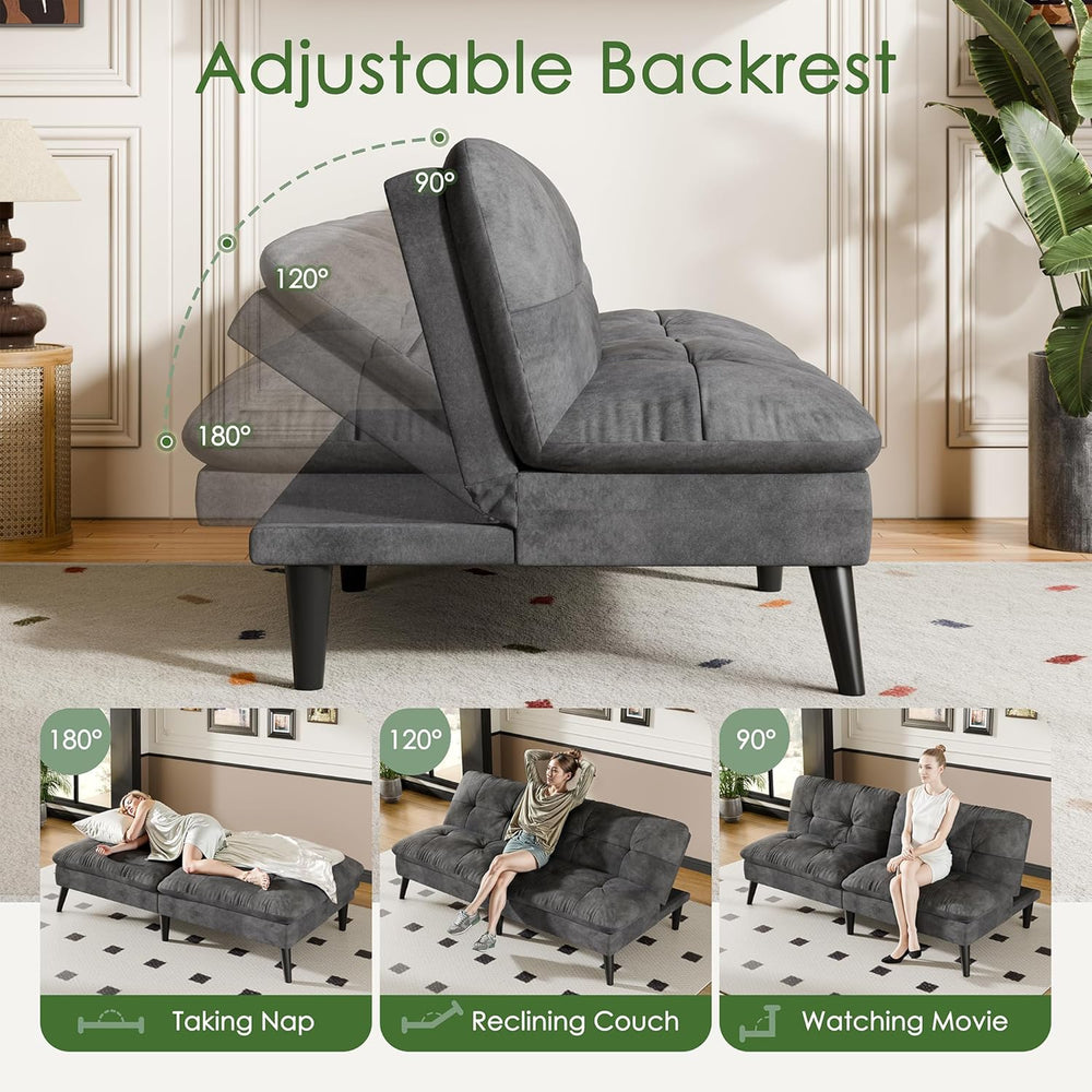 Vongrasig Futon Sofa Bed Velvet Futon Couch with Adjustable Backrest, Small C...
