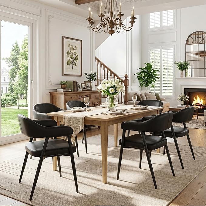 HNY Modern Dining Room Arm Chairs Set of 4, Retro Faux Leather Upholstered Ba...