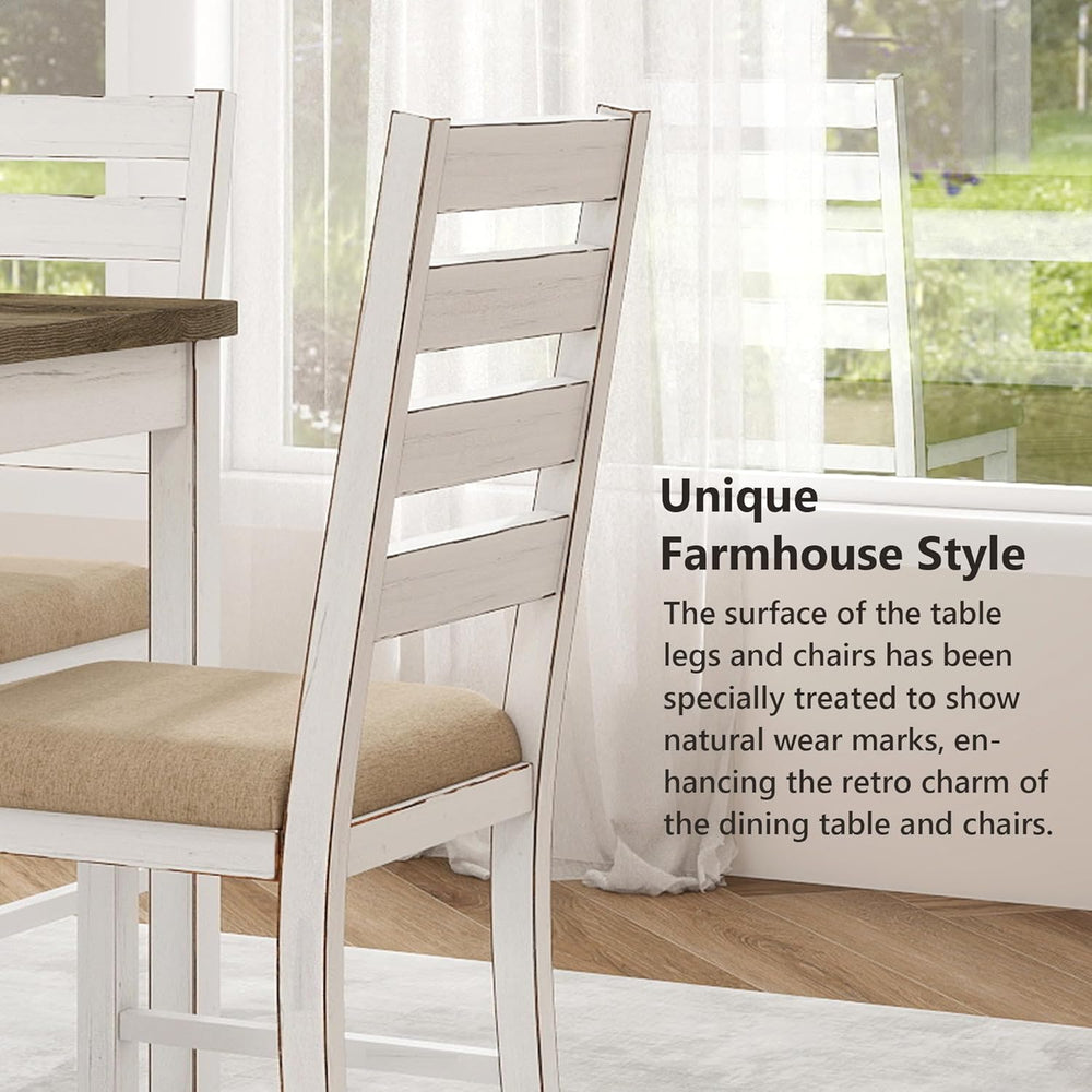 ROCSUMOO 6 Piece Farmhouse Dining Table Set of 6 with 4 Chairs & 1 Bench ...