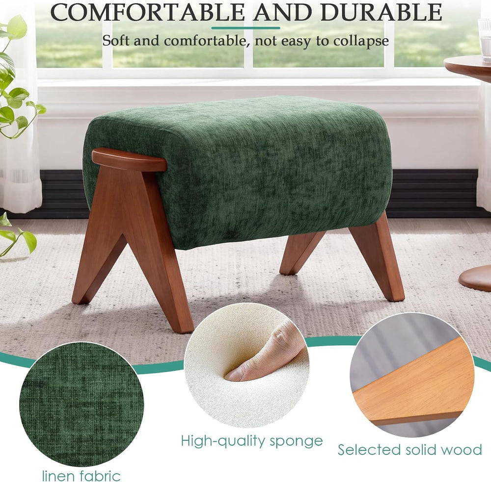 Linen Padded footstools Mid Century Modern Ottoman with Wood Frame, Lounge Up...