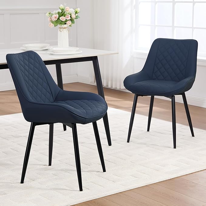 Dining Chair Set of 2, Modern Dining Chairs with Thick Cushions, Faux Leather...