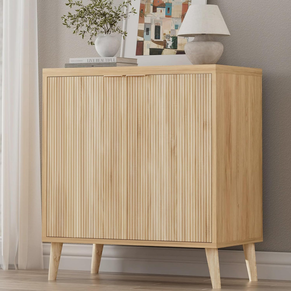 Homleke Buffet Cabinet with Storage, Modern Fluted Accent Sideboard with Door...