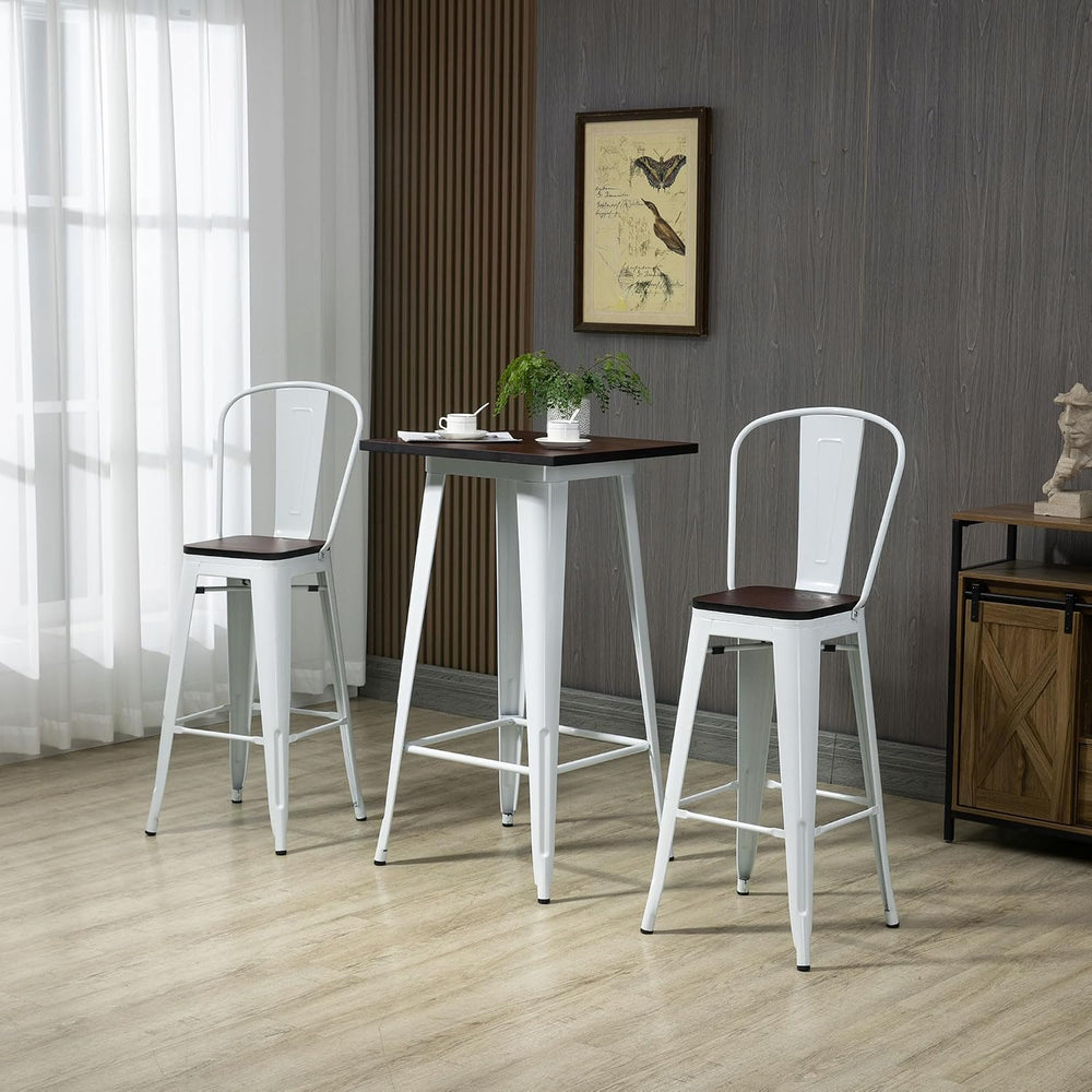 HOMCOM 3 Piece Industrial Dining Table Set, Bar Height, White and Brown