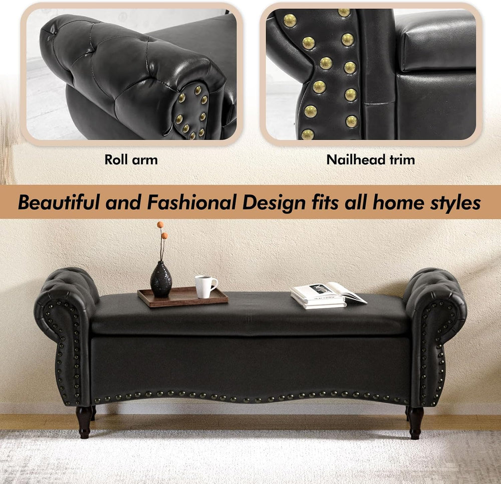 ZZW Storage Ottoman Bench, 51" Length Upholstered End of Bed Storage Ben...