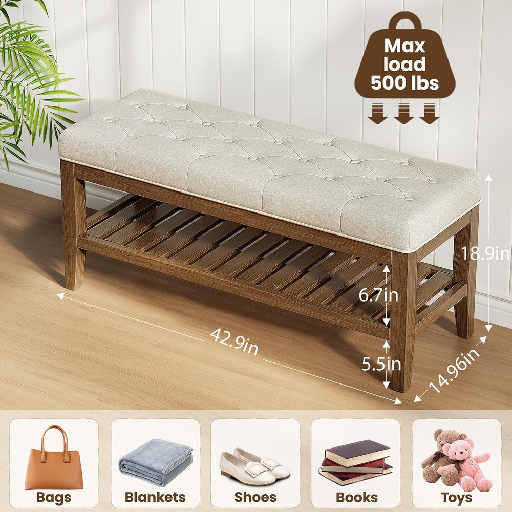 REONEY 43" End of Bed Bench, Upholstered Bedroom Storage Ottoman Bench, ...