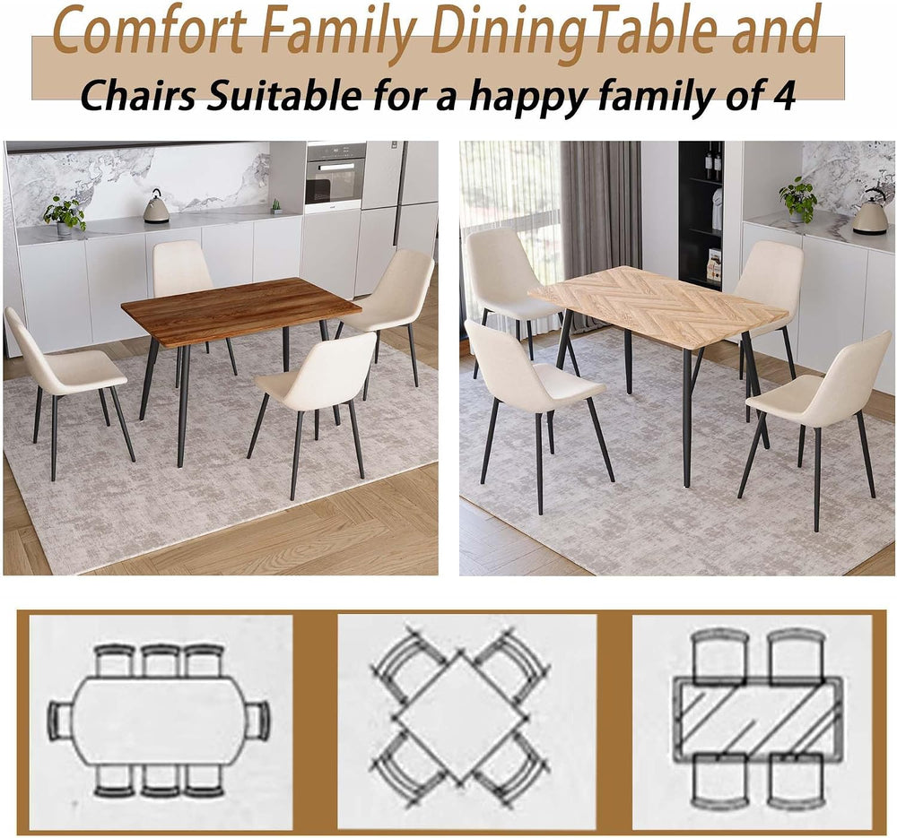 Small Dining Table Set for 4, Modern Dining Table and Chairs Set with 4 Fabri...