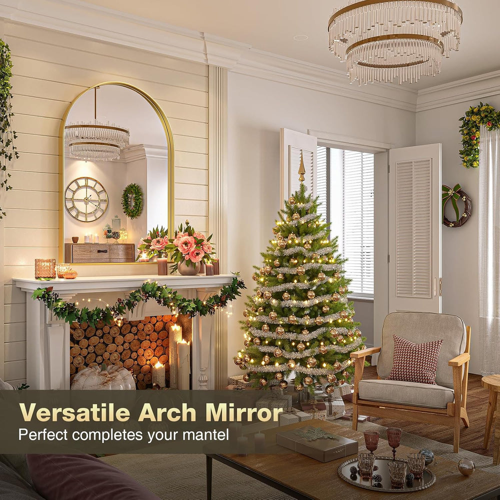 Brightify Gold Arched Mirror, 24 x 32 Inch Arch Wall Mirror, Brass Metal Fram...