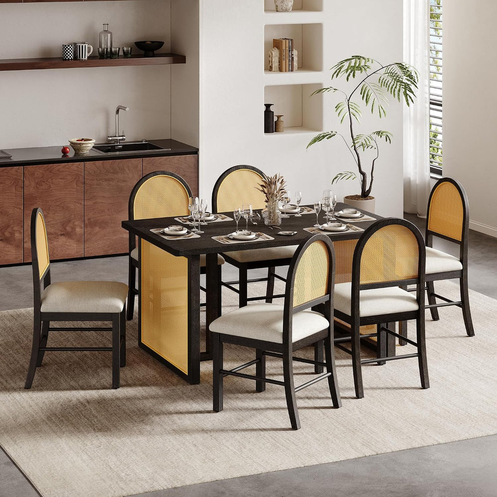 LUMISOL 7-Piece Dining Table Set with 6 Chairs, Rectangular Kitchen Table Set...