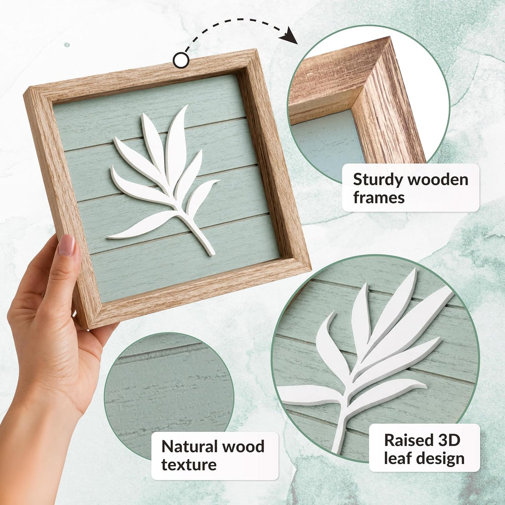 Tide and Tales 3d Sage Green Framed Wall Art, Set of 4, Bathroom Decor