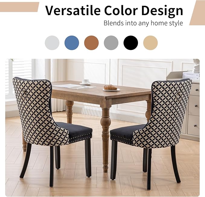 Modern Dining Chairs Set of 8, Tufted Upholstered Dining Chair with Solid Woo...