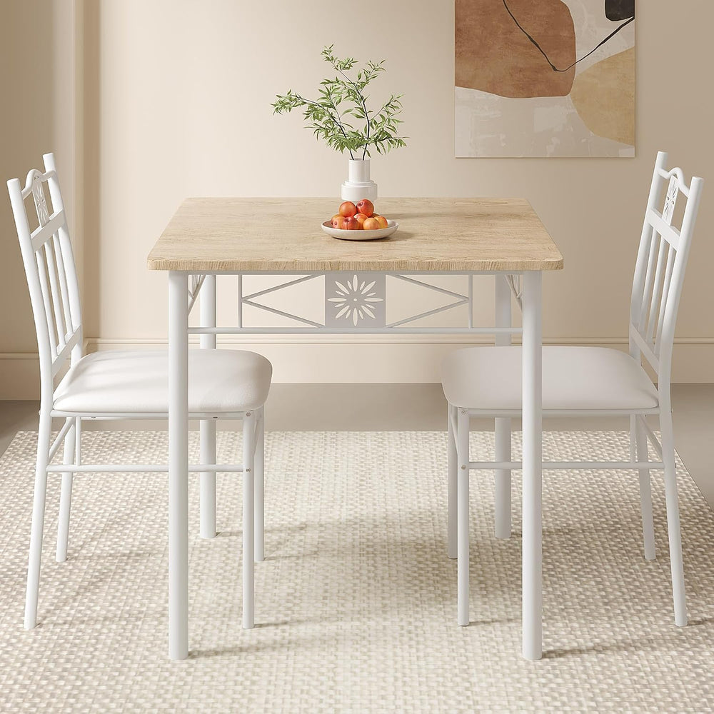 VECELO 3 Piece Small Dining Table Set for 2 with Upholstered Chairs, Wood Tab...