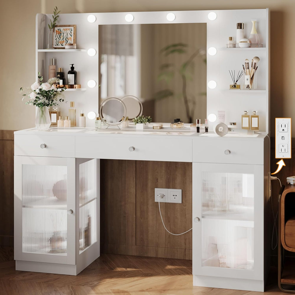 Makeup Vanity Glass Top, White Vanity Desk Tocador de Maquillaje para Mujer |...
