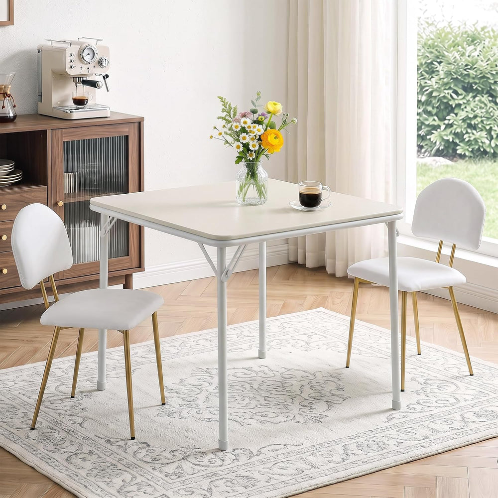 VECELO Card Table and Chair Set 3 Piece, Curved Back, White