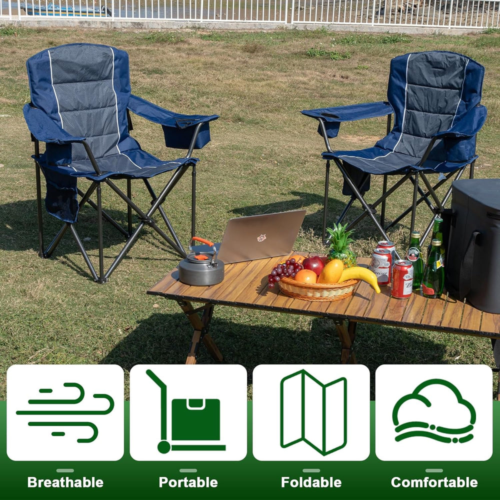 Oversized Padded High Back Camping Chairs,2 Pcs Heavy Duty Folding Chairs Sup...