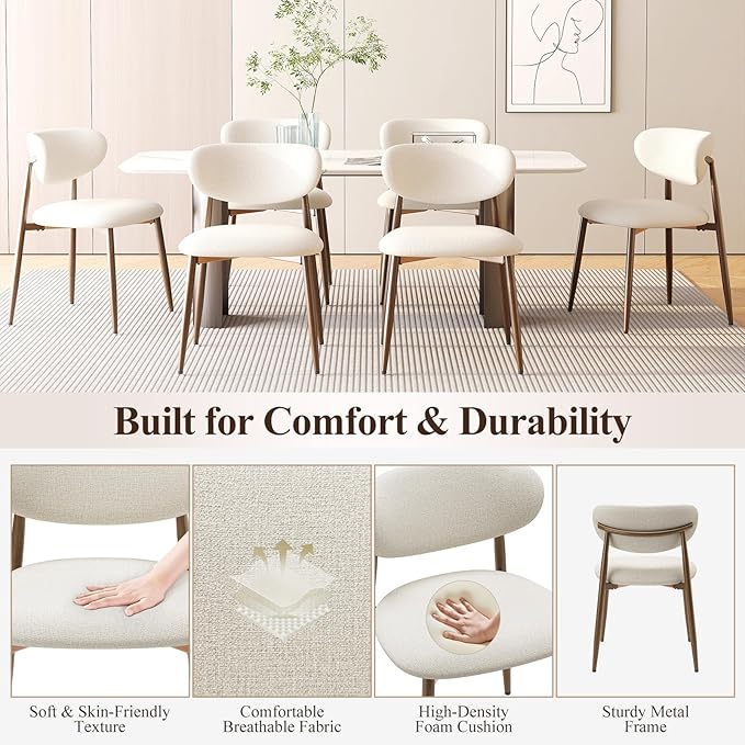 Dining Chairs Set of 6, Upholstered Dining Room Chairs with Metal Legs and An...