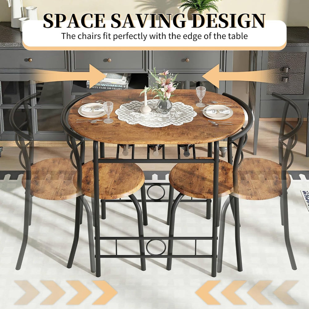 VECELO 3-Piece Dining Table Set for Kitchen Breakfast Nook, Wood Grain Oval T...