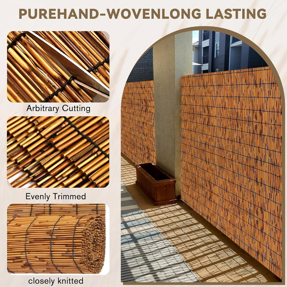 KOIUEYW Bamboo Reed Fencing, Light Russet Bamboo Fence Rolls 6 Feet High, Dec...