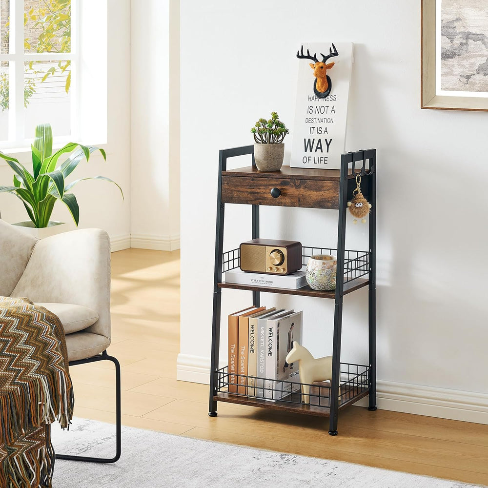 Gewudraw 3-Tier Ladder Shelf with Drawer, Bathroom Table Stand for Small Spac...