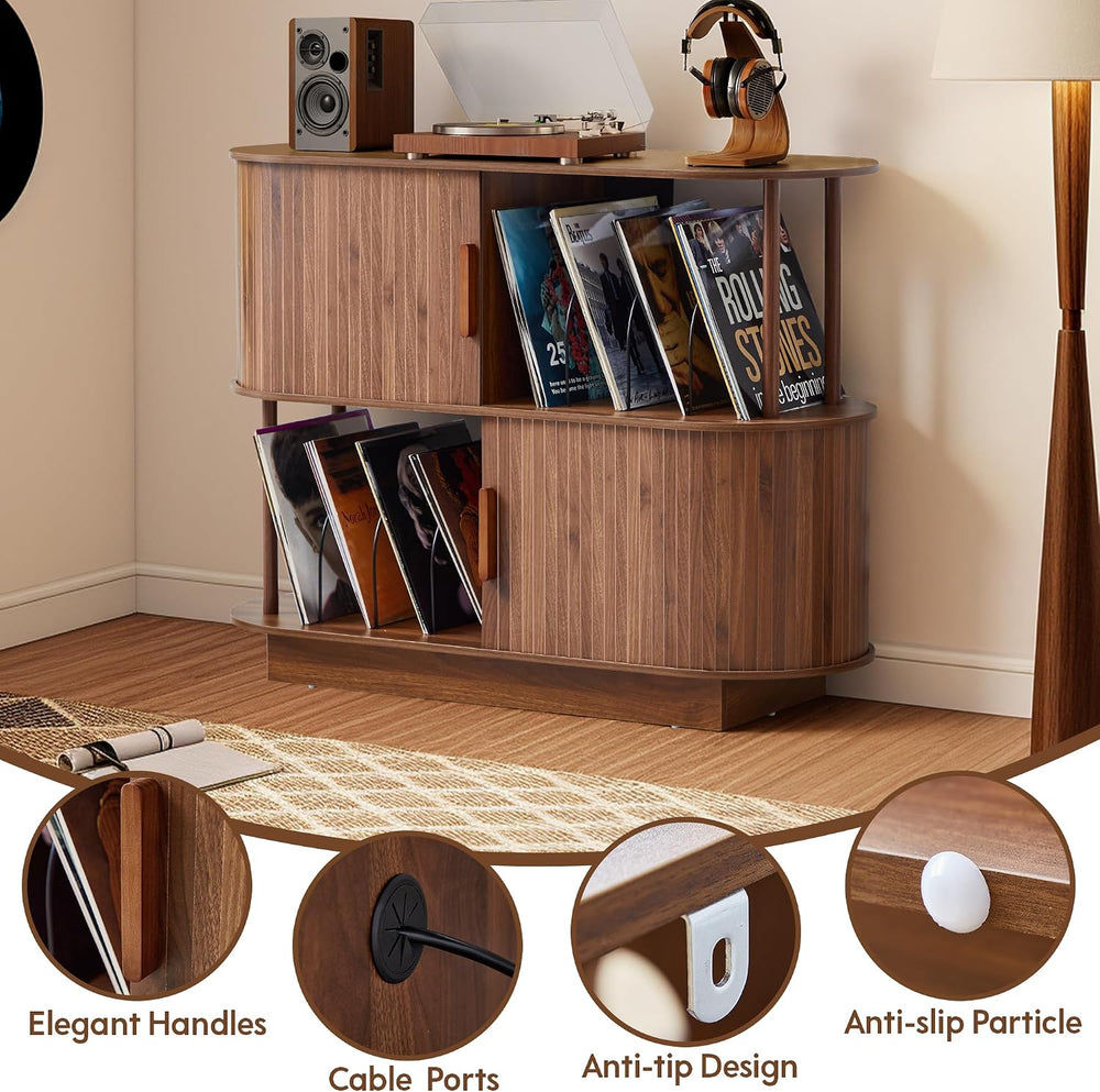 40" Mid Century Record Player Stand Storage Cabinet with, Turntable Stan...