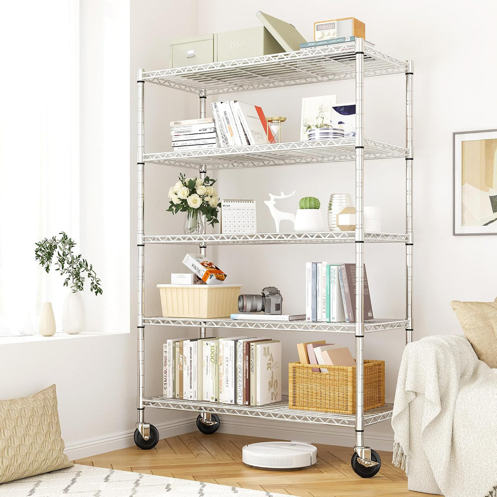 REIBII 72.8" Wire Shelving with Wheels,5 Tier 1653LBS Heavy Duty Shelves...