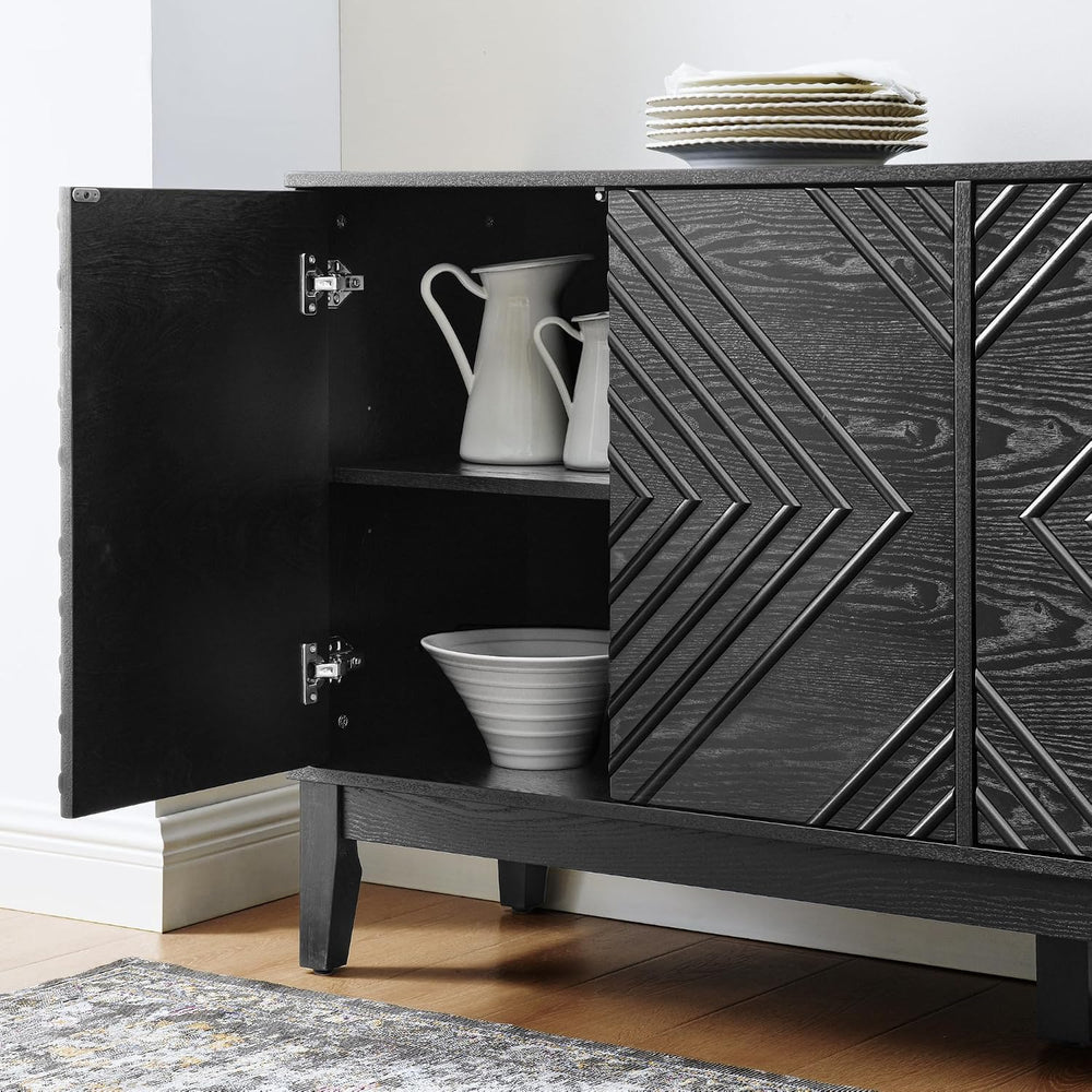 LKTART 60.5" Black Sideboard Buffet Cabinet,Modern Accent Credenza Stora...