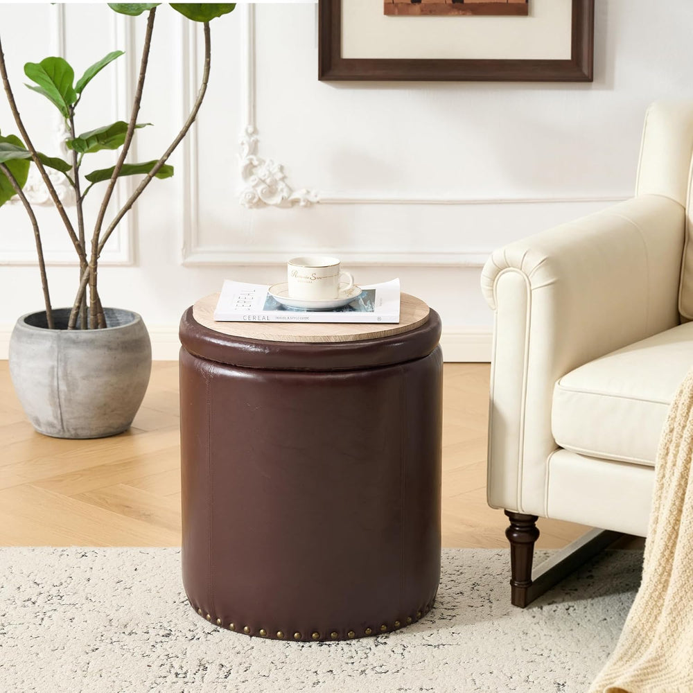 Royal Windsor Round Ottoman with Storage Set of 2, Faux Leather Button Tufted...