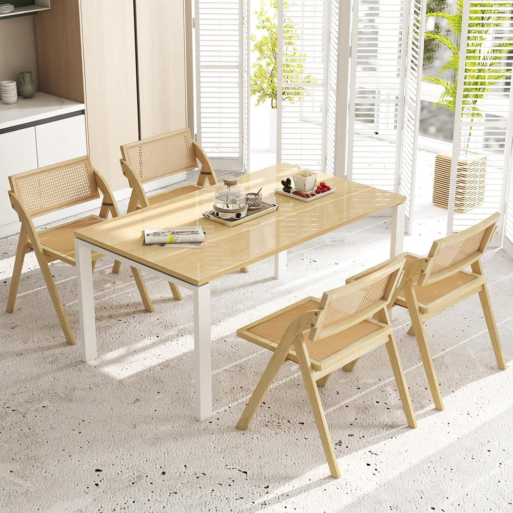 GIANTEX Folding Dining Chairs Set of 4, Wooden Folding Chair with Rattan Back...
