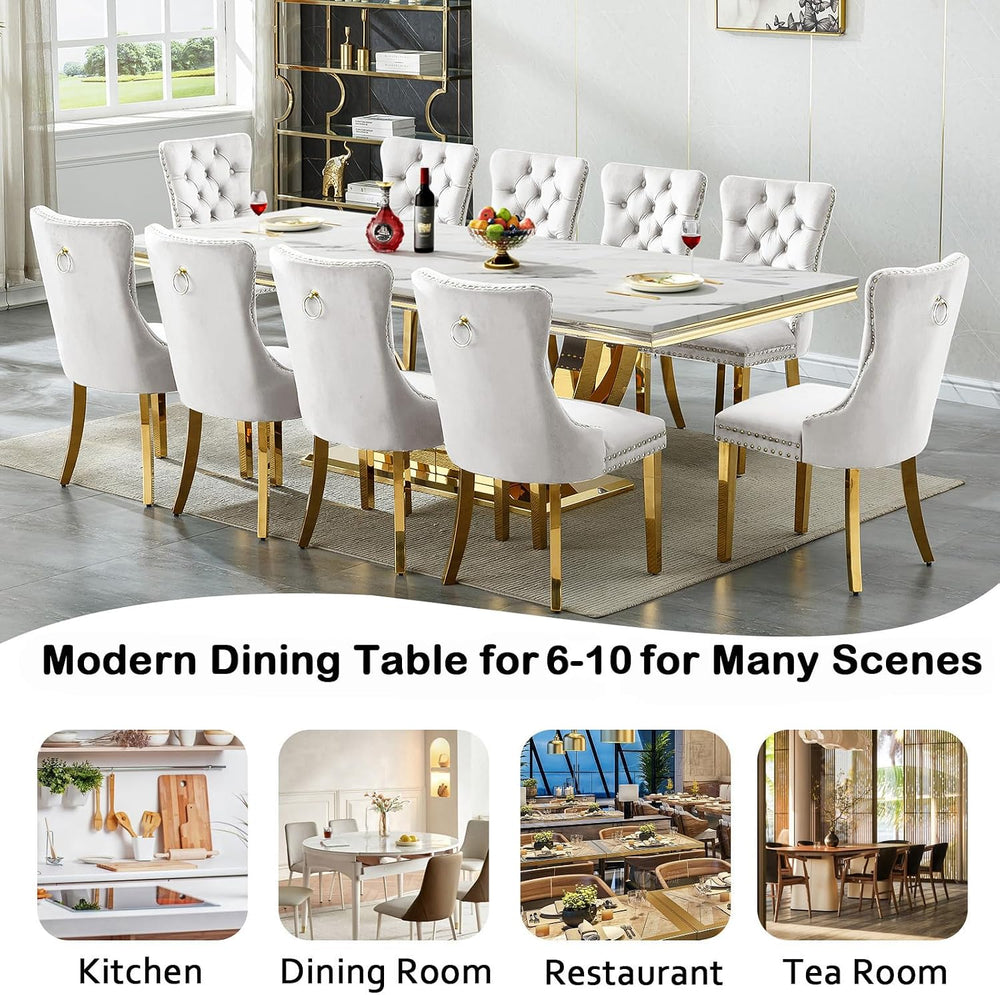 94" White Dining Table for 6-10, Modern Rectangular Kitchen Table with F...