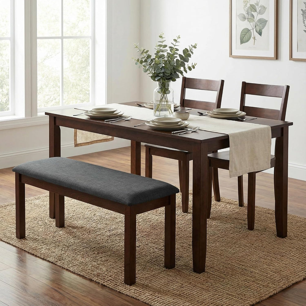 Cortesi Home Rosco Dining Bench in Charcoal Fabric, Walnut Finish 40"