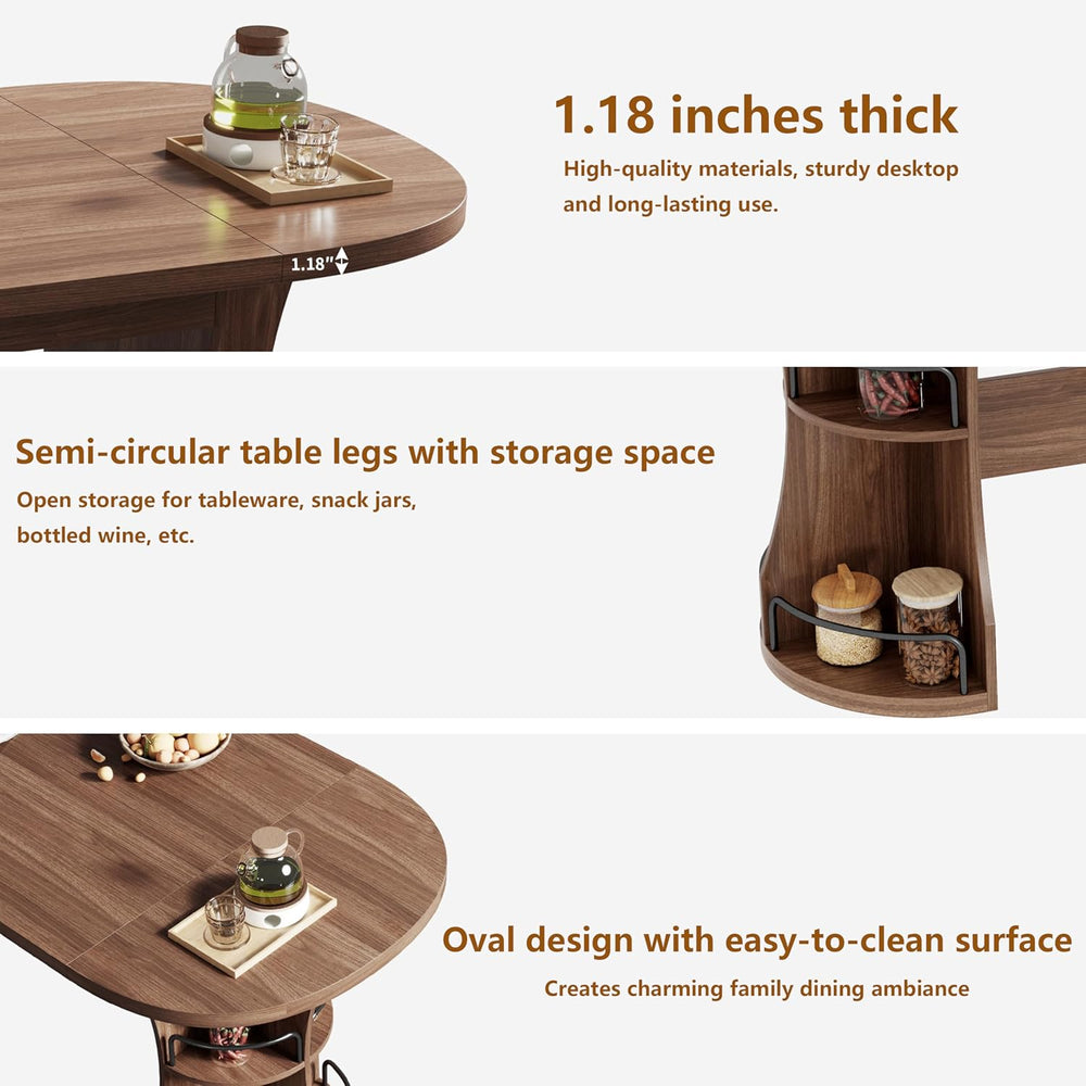 70.8" Dining Table for 4-6, Oval Kitchen Tables with Storage, Long Dinne...