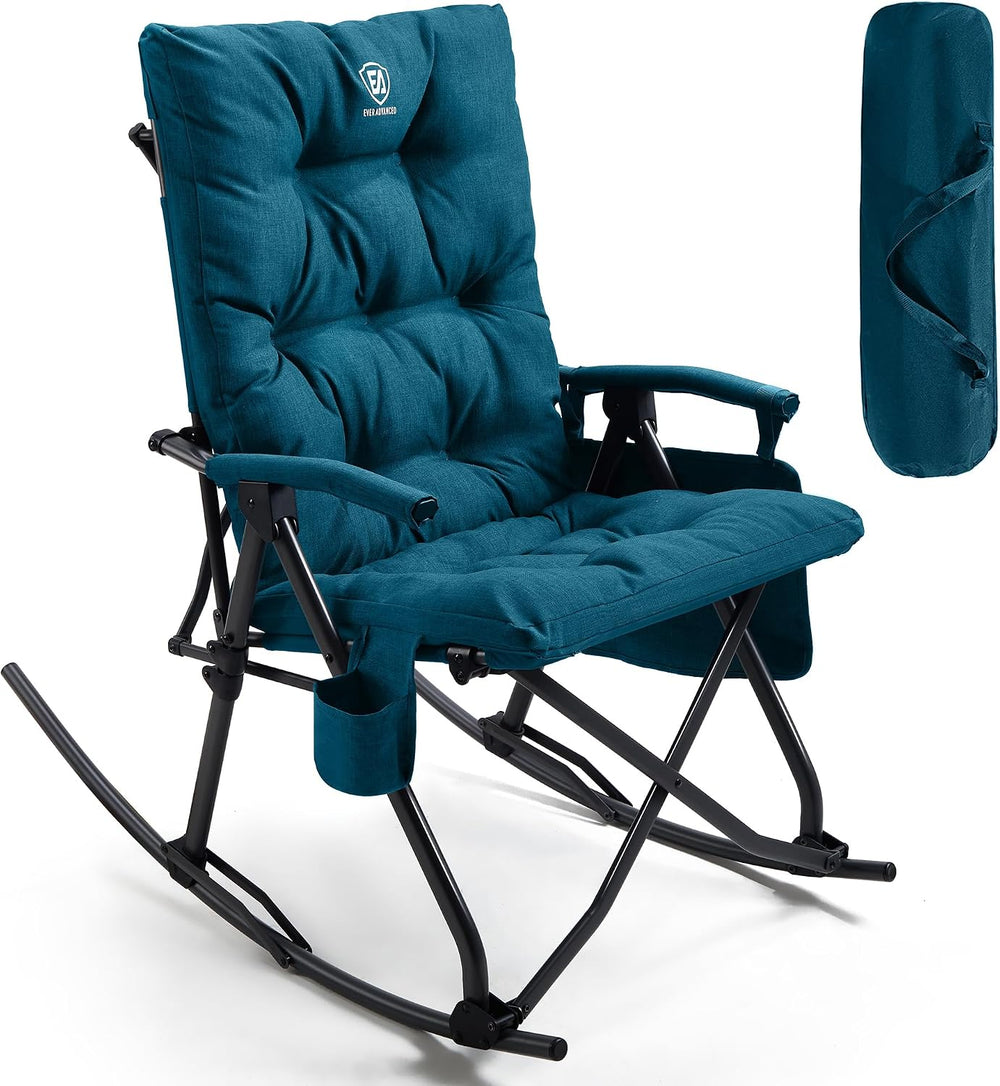 EVER ADVANCED Oversized Folding Rocking Camping Chair, Padded Portable Rocker...