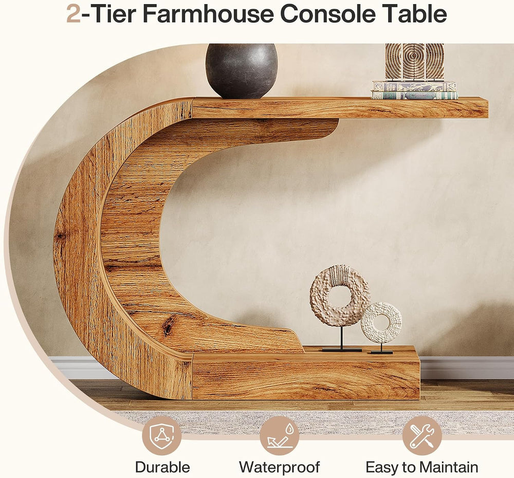 Tribesigns 43.3" Farmhouse Console Table for Entryway, Unique C-Shaped R...