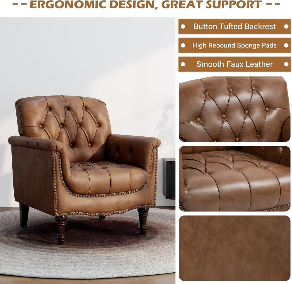 PU Leather Accent Chairs Set of 2, Comfy Club Chair Upholstered Armchair for ...